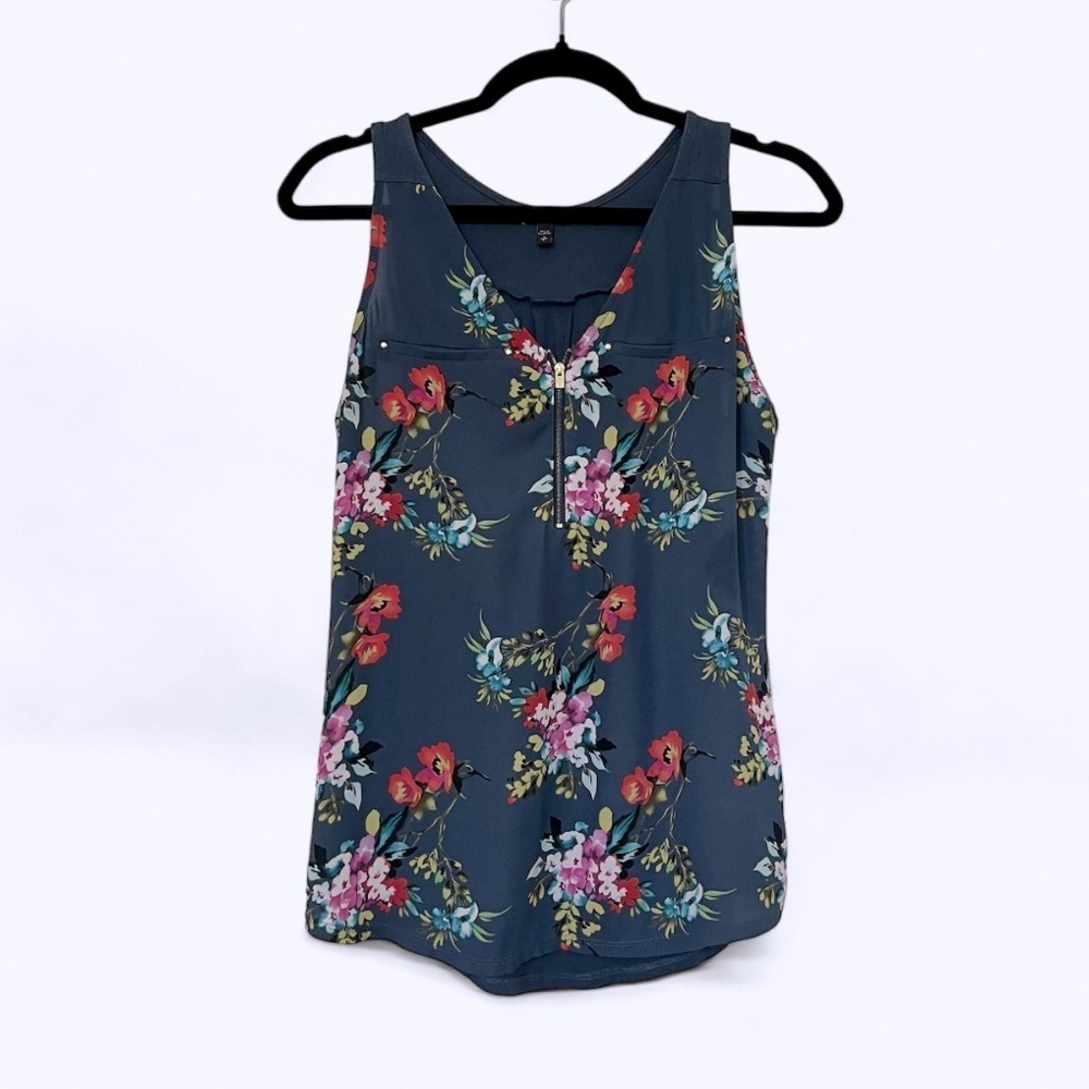 2/$30 Express Floral Blue Sleeveless Blouse Top SZ S